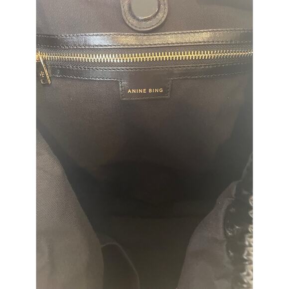 Anine Bing Kate Embossed Large Black Lamb Leather Boho Shoulder Tote - Picture 10 of 15